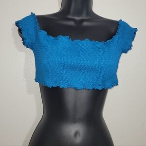 PINK Victoria’s Secret Smocked Off-the-Shoulder Bikini Top - Blue - Size M